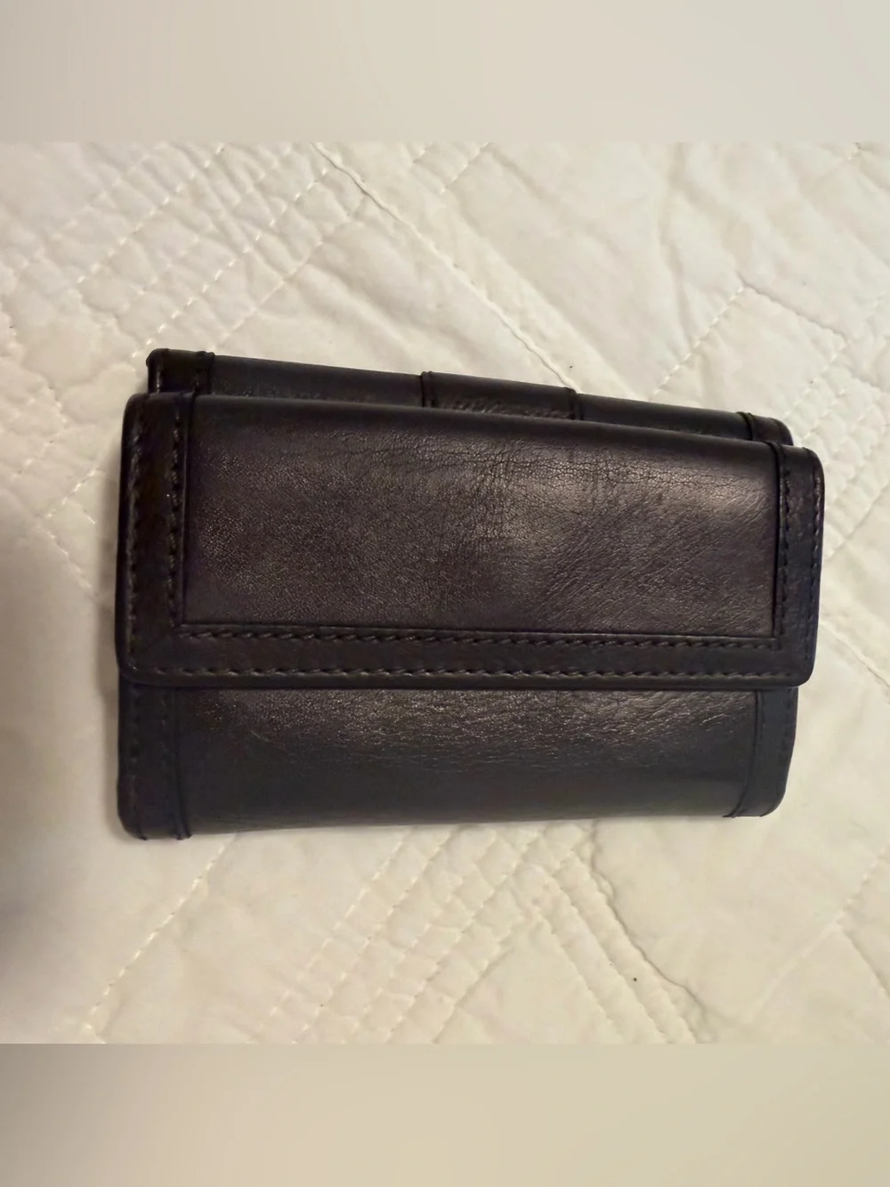 Coach Hampton Black Leather Trifold Wallet with Embossed Logo